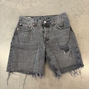 Vintage Y2k Levi's 501 Cutoff Frayed Black Denim Distressed Jean Shorts Size 27